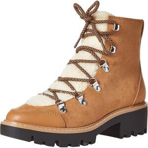 The Drop Women's Dark Tan Caleb Shearling Hiking Faux Suede Lace Up Shoes